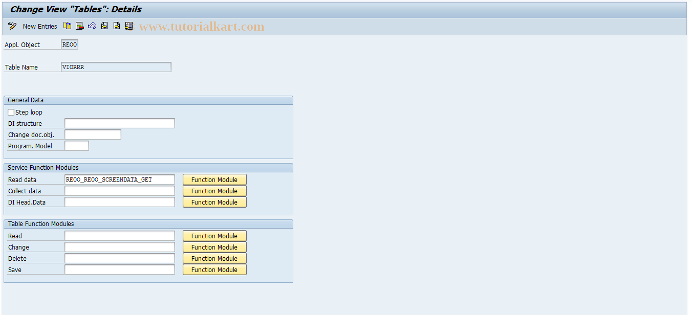 SAP TCode REOROO0016 - OO: Tables