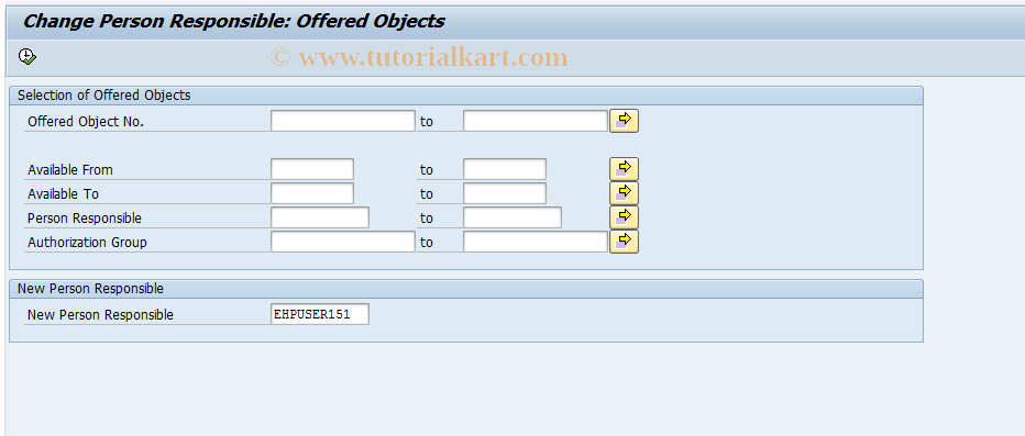 SAP TCode REOROORP - Change Pers. Resp: Offered Objects