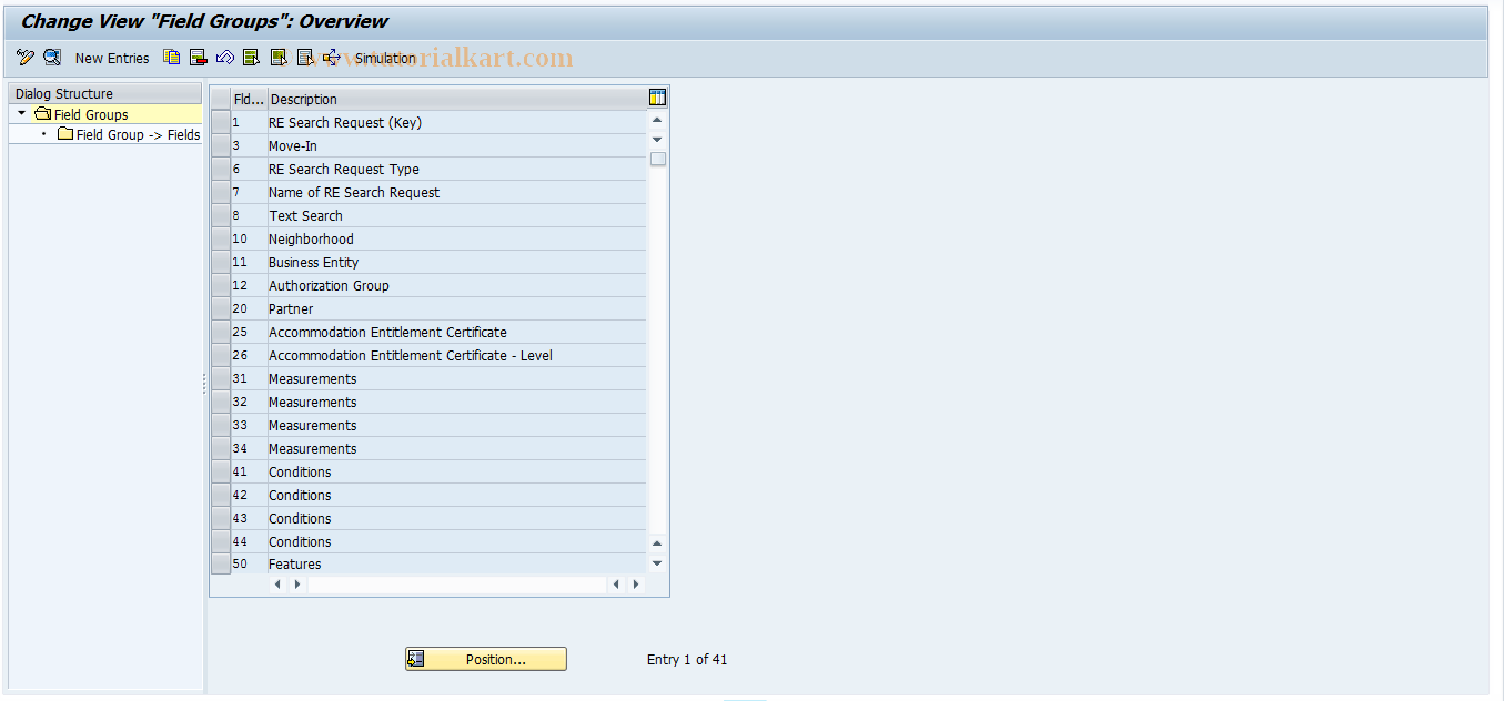 SAP TCode REORRR0002 - RR: Field Groups