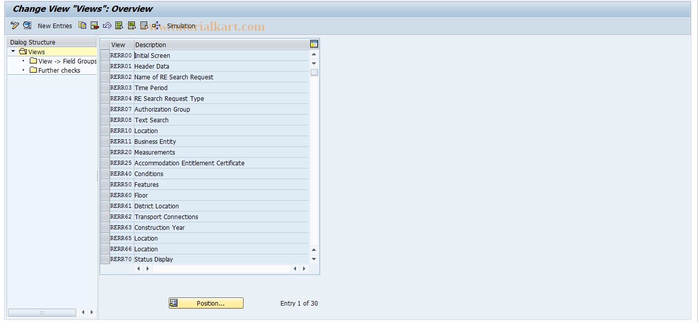 SAP TCode REORRR0003 - RR: Views