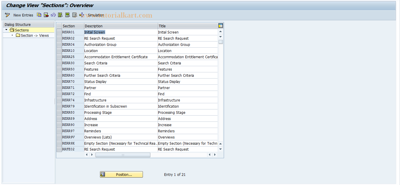 SAP TCode REORRR0004 - RR: Sections