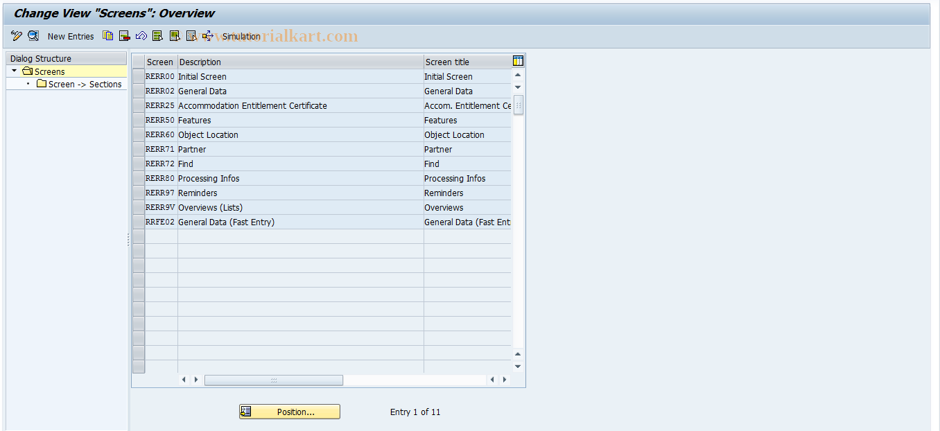 SAP TCode REORRR0005 - RR: Screens