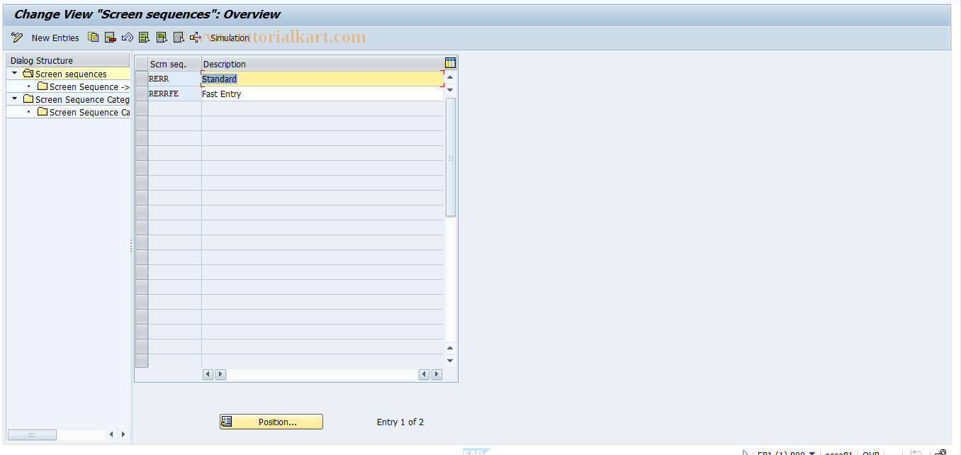 SAP TCode REORRR0006 - RR: Screen Sequences