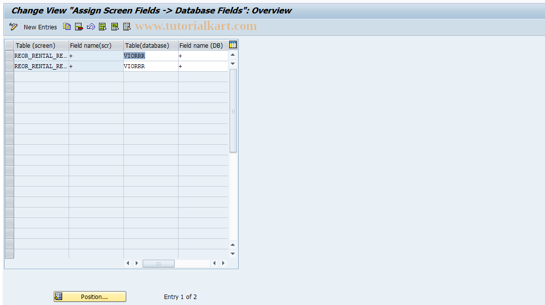 SAP TCode REORRR0011 - RR: Assignment Screen Field->DB Field