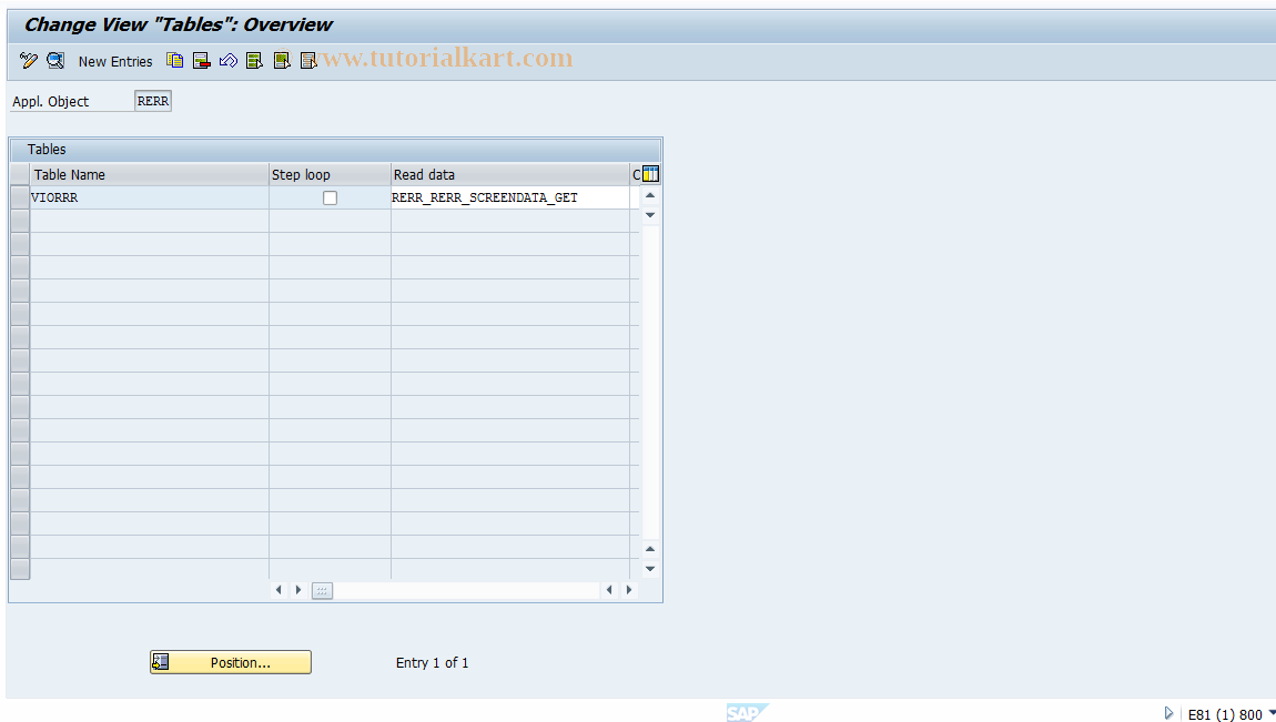 SAP TCode REORRR0016 - RR: Tables