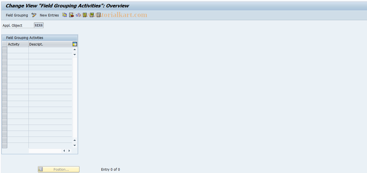 SAP TCode REORRR0019 - RR: Field Mod. per Activity (Control