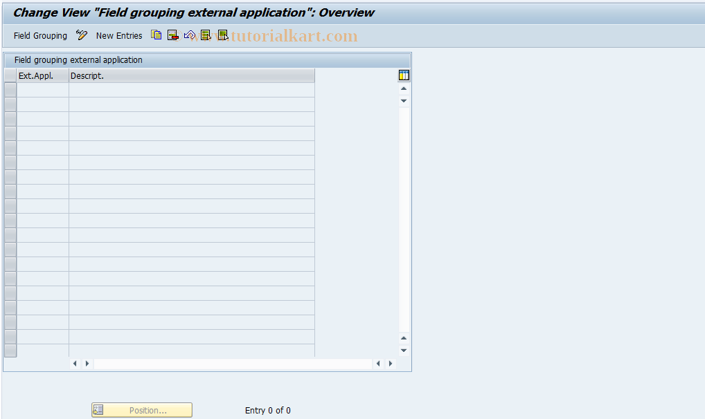 SAP TCode REORRR0105 - RR: Field Mod. per External  Application