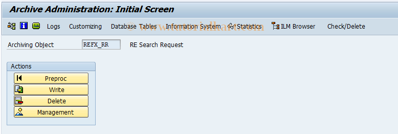 SAP TCode REORRRAR - Archive RE Search Requests