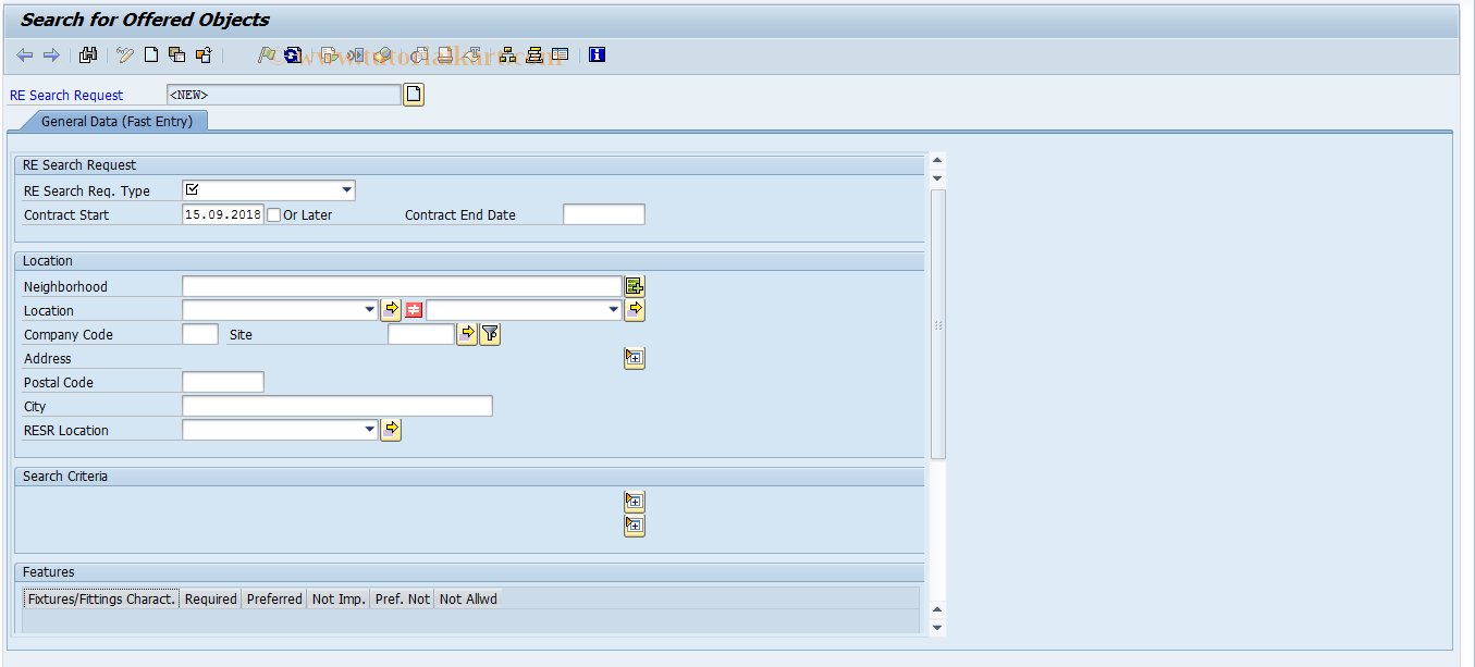 SAP TCode REORRRFE - RE Search Request - Ad Hoc Search