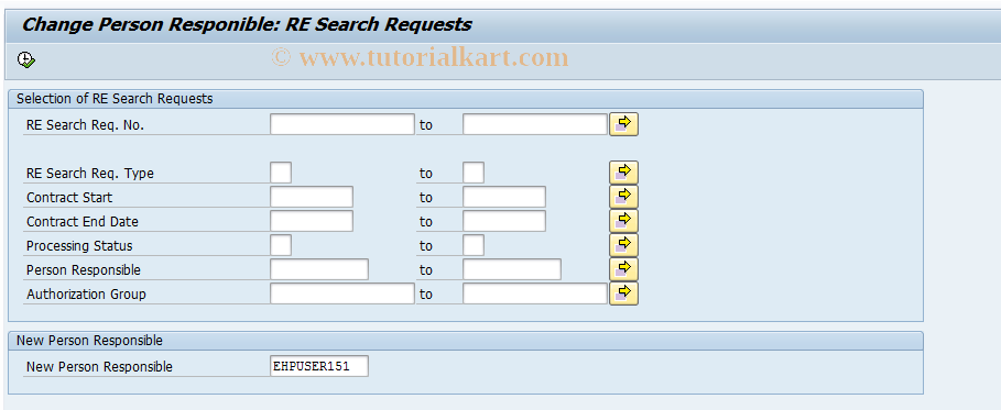 SAP TCode REORRRRP - Change Pers.Resp: RE Search Requests