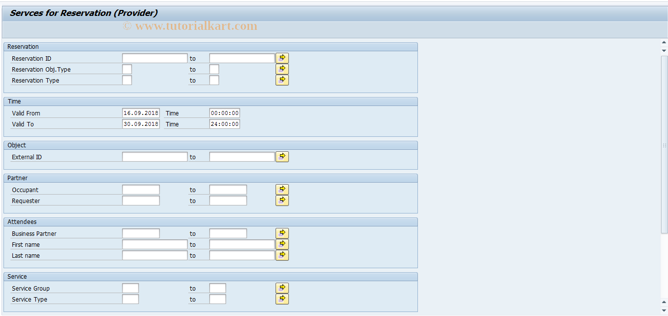 SAP TCode REORSRVPROV - Services for Reservation