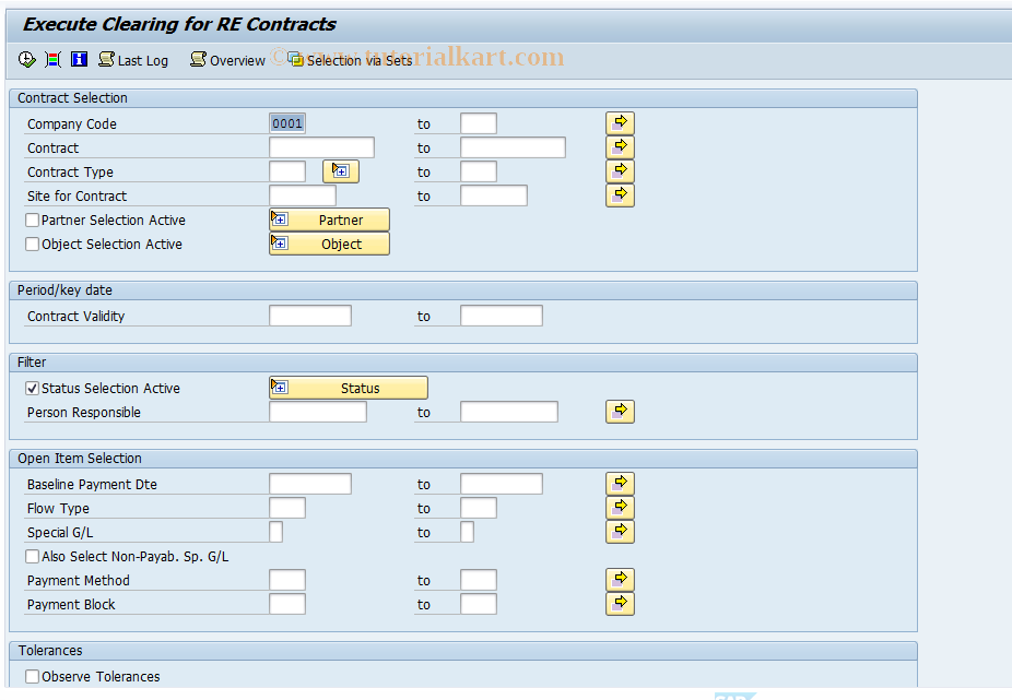 SAP TCode RERACL - Clearing for RE Contracts