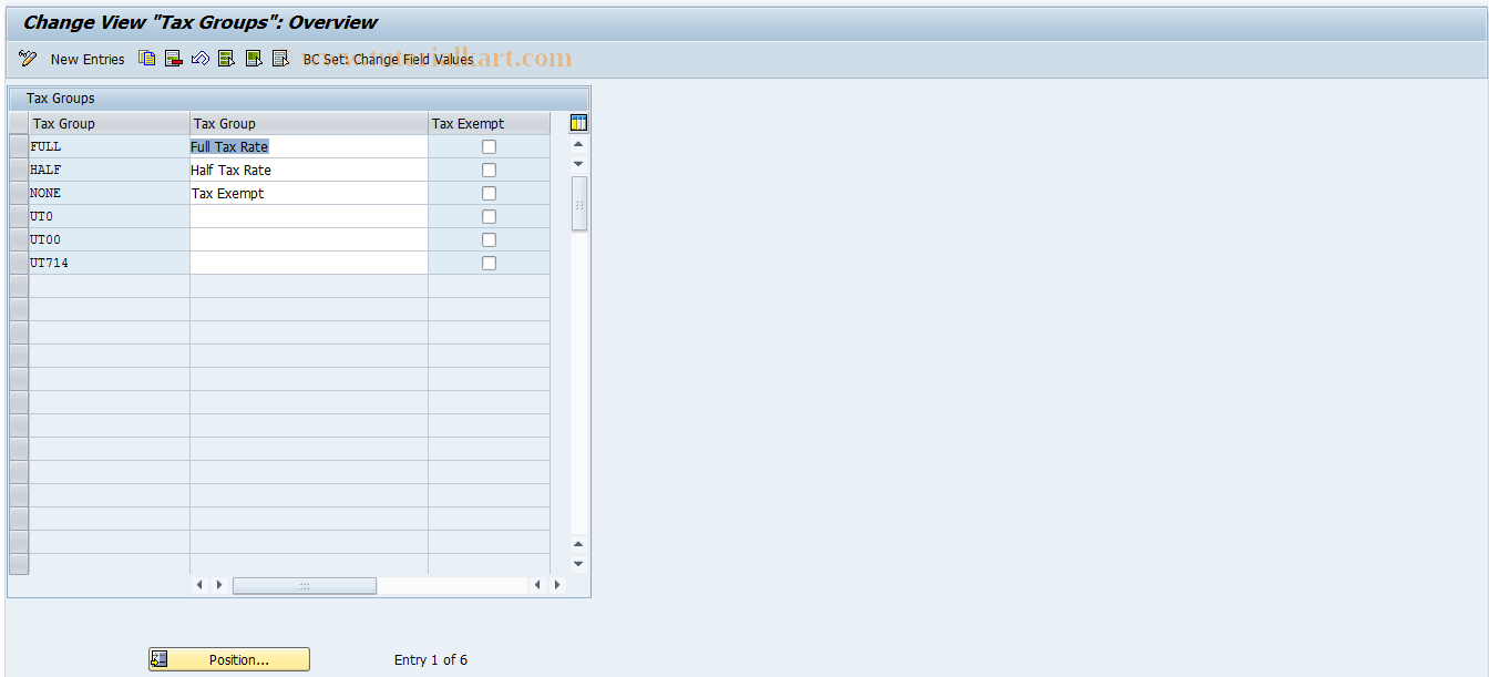 SAP TCode RERAZE - Tax groups
