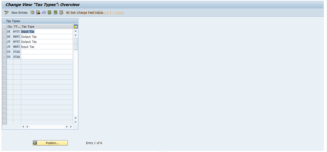 SAP TCode RERAZF - Tax Types