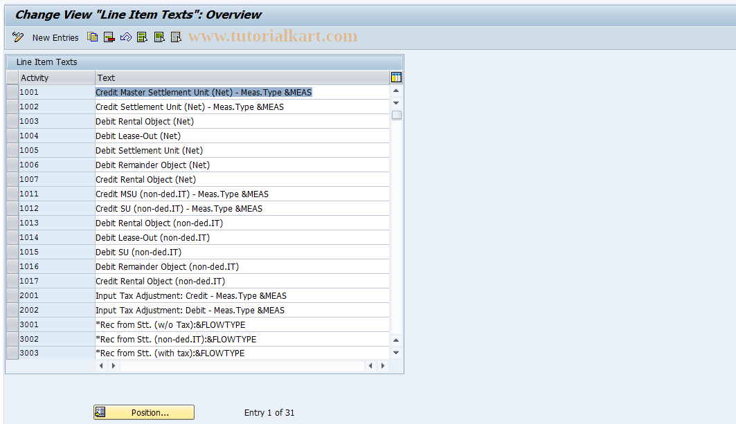 SAP TCode RERAZI - Line Item Texts