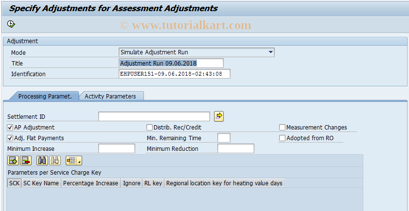 SAP TCode RESCAJAA - Adjustment of Assessments