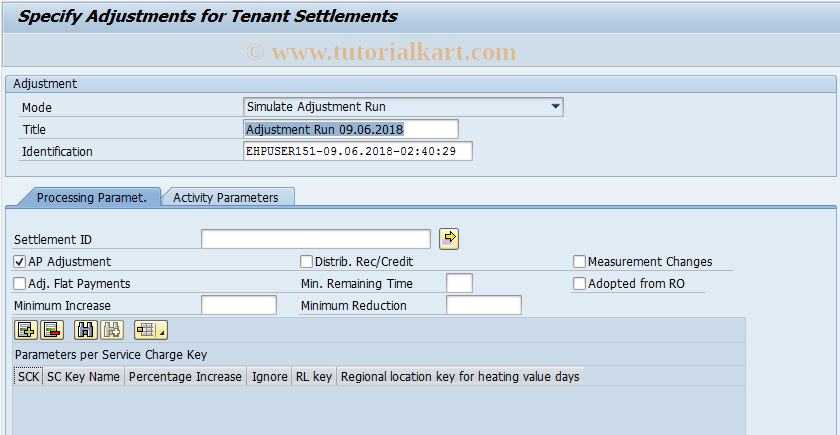 SAP TCode RESCAJTN - Adjustment for Tenant Settlement