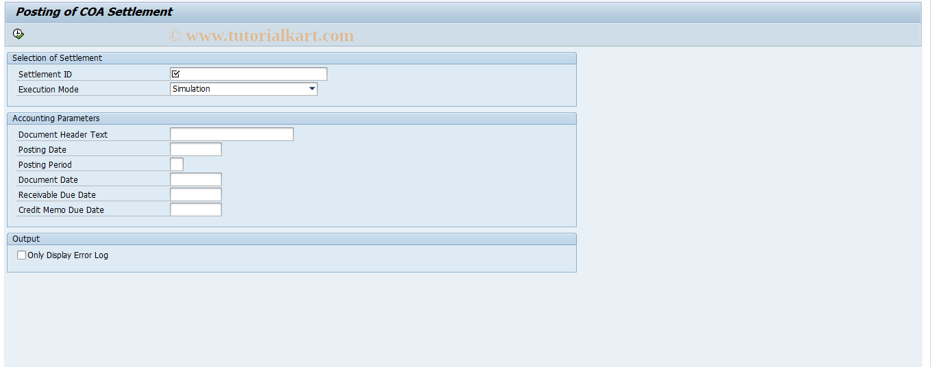 SAP TCode RESCBCCO - Posting of COA Settlement