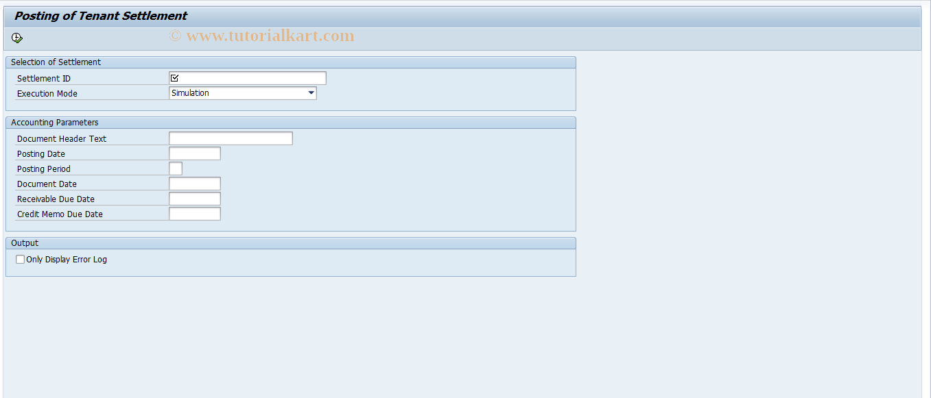 SAP TCode RESCBCTN - Posting of Tenant Settlement