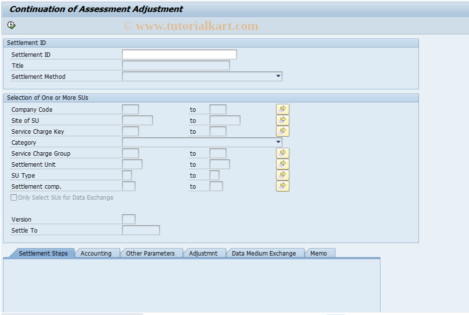 SAP TCode RESCCHAA - Continue Assessment Adjustment