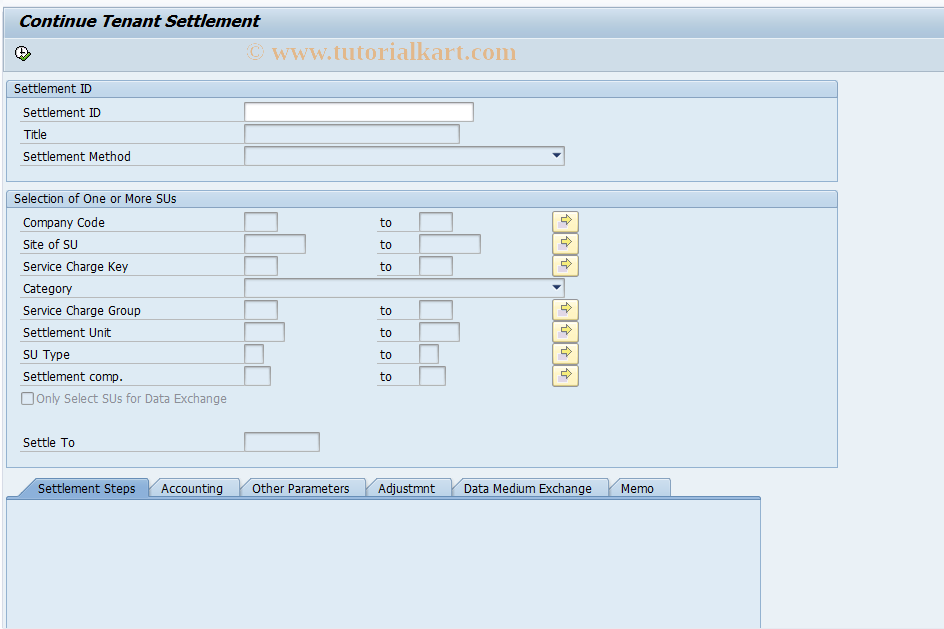 SAP TCode RESCCHTN - Continue Tenant Settlement