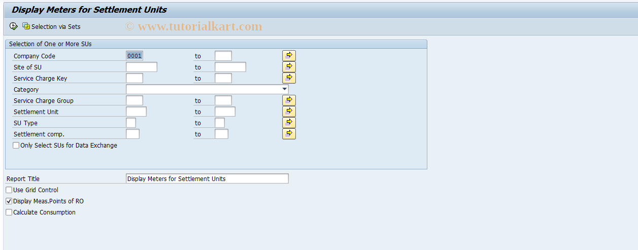 SAP TCode RESCMPSU - Meters for Settlement Units