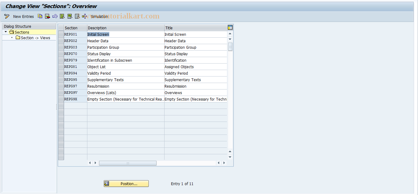 SAP TCode RESCPG0004 - PG: Sections