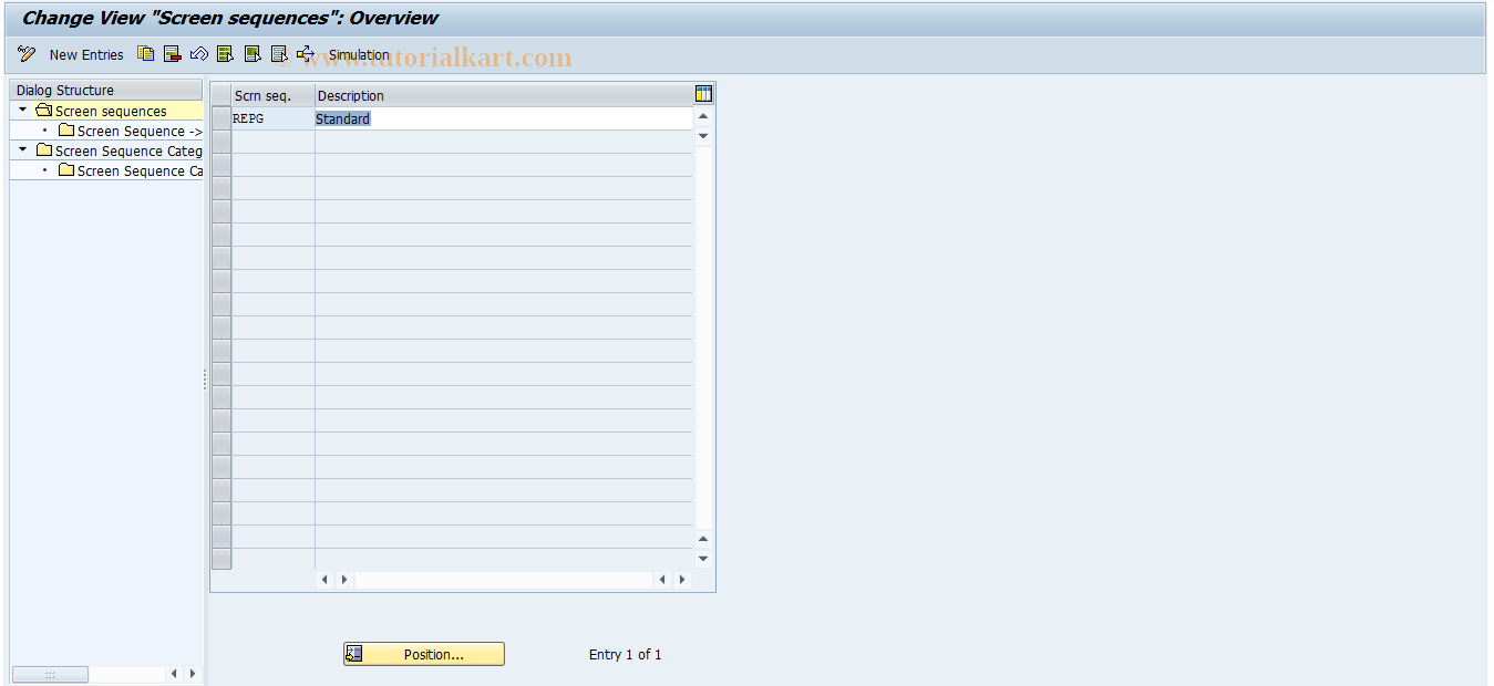 SAP TCode RESCPG0006 - PG: Screen Sequences