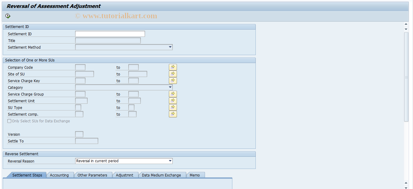 SAP TCode RESCRVAA - Reversal of Assessment Adjustment