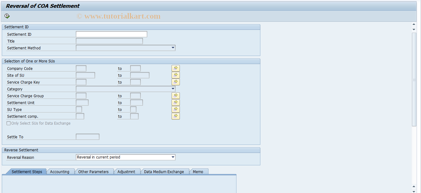 SAP TCode RESCRVCO - Reversal of COA Settlement