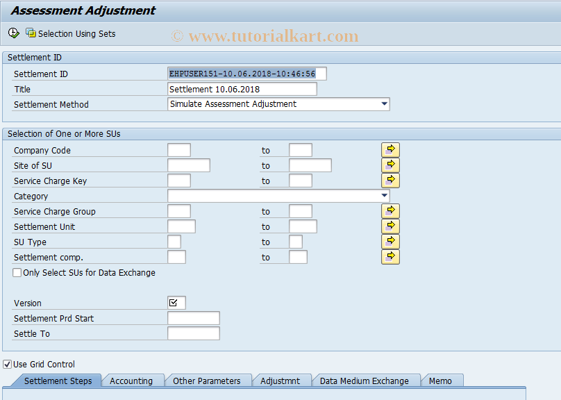 SAP TCode RESCSEAA - Assessment Adjustment