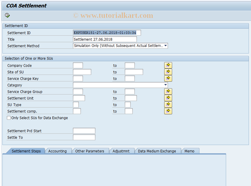 SAP TCode RESCSECO - COA Settlement