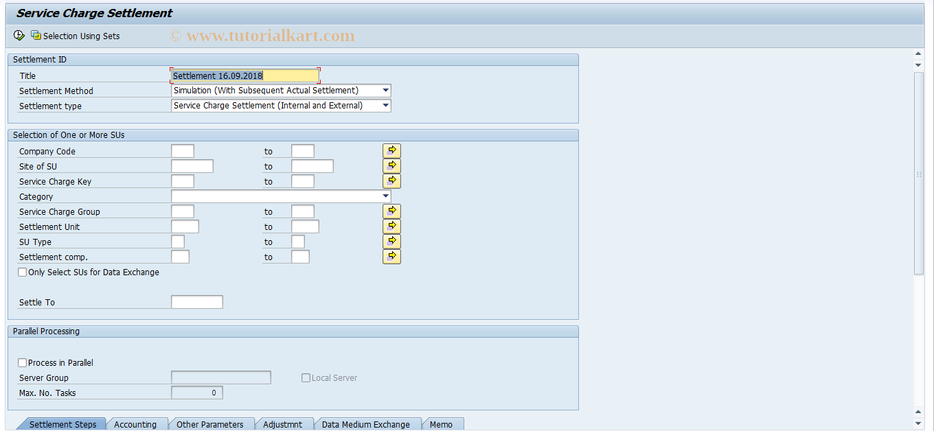 SAP TCode RESCSETASK - Service Charge Settlement