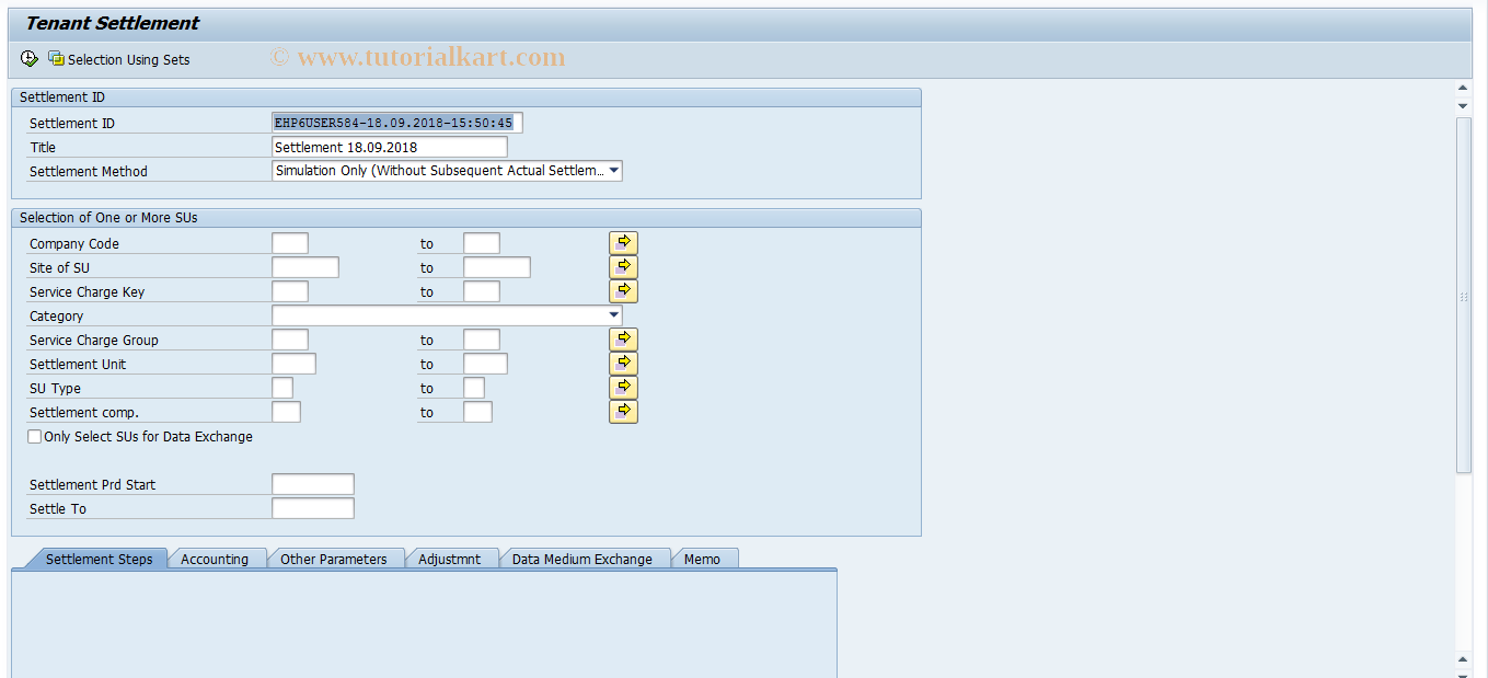 SAP TCode RESCSETN - Tenant Settlement