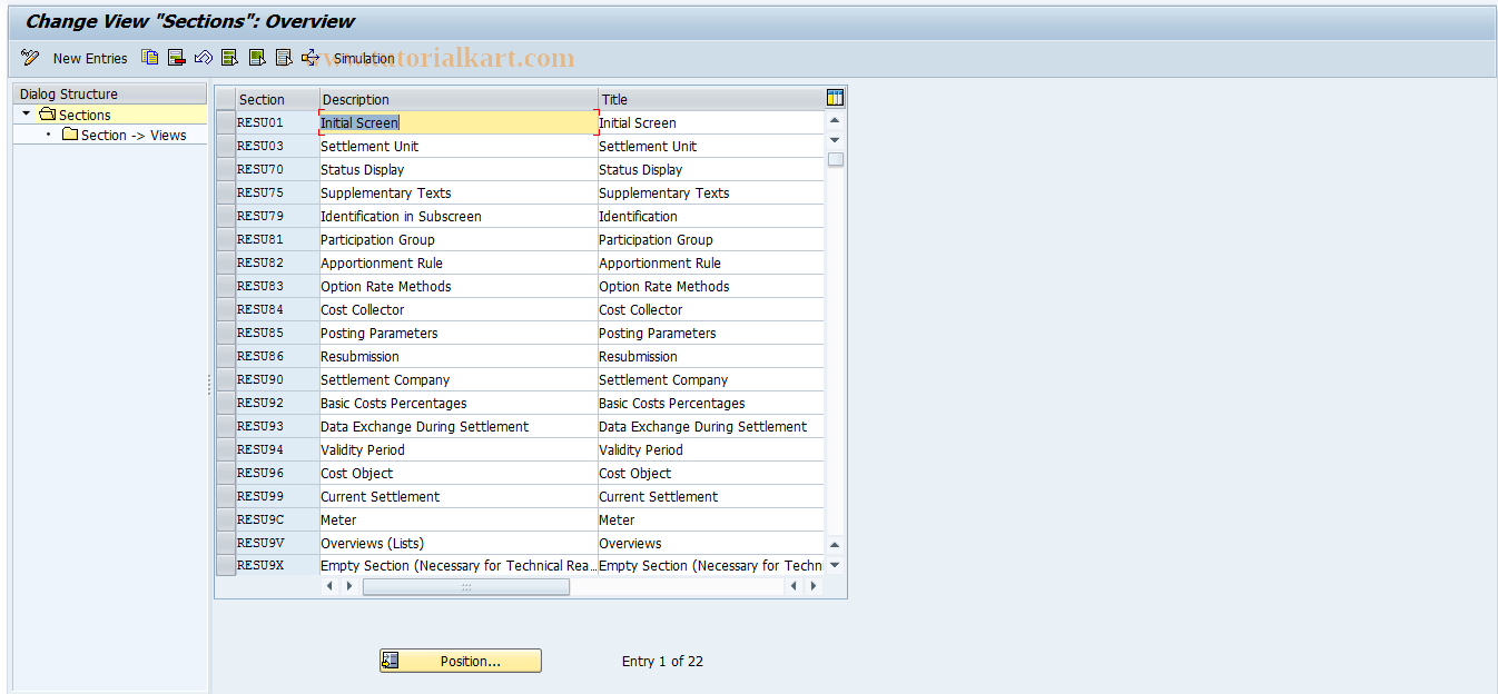 SAP TCode RESCSU0004 - SU: Sections