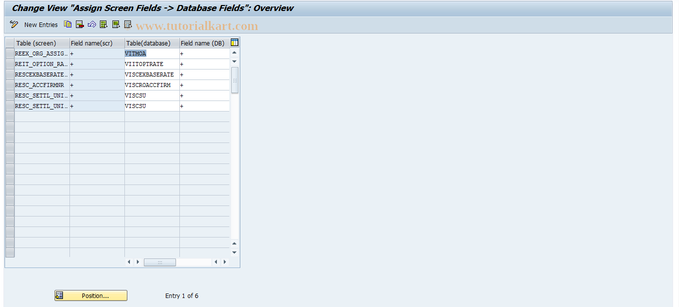 SAP TCode RESCSU0011 - SU: Assignment Screen Field->DB Field