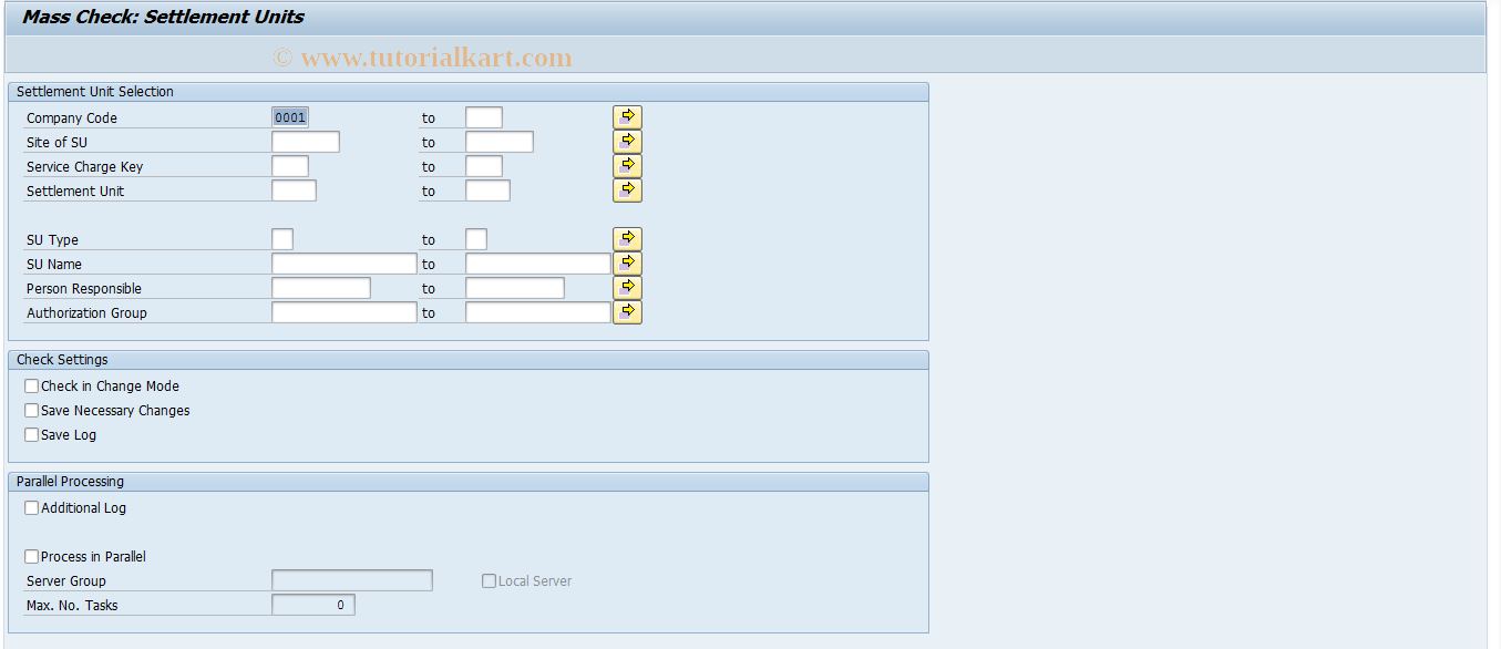 SAP TCode RESCSUCHECK - Mass Check: Settlement Units