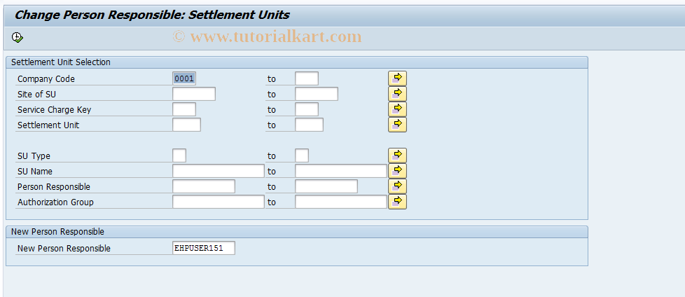 SAP TCode RESCSURP - Change Pers.Resp: Settlement Unit