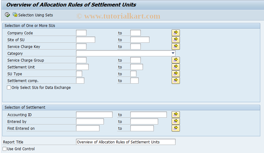 SAP TCode RESCSUSHAREOUT - Allocation Rules of Settlement Unit