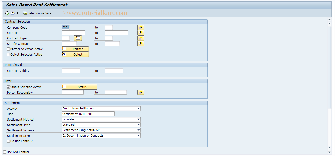 SAP TCode RESRSE - Sales-Based Rent Settlement