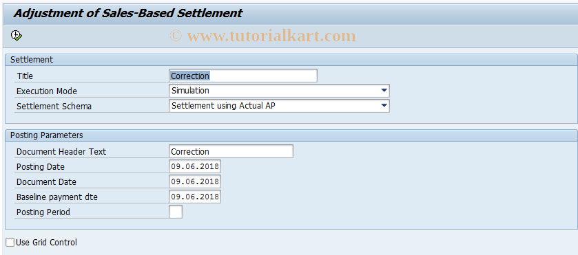 SAP TCode RESRSECORRECT - Adjustment of Sales-Based Settlement