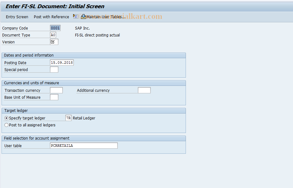 SAP TCode RETAIL_GB01 - Retail Ledger: Post Document