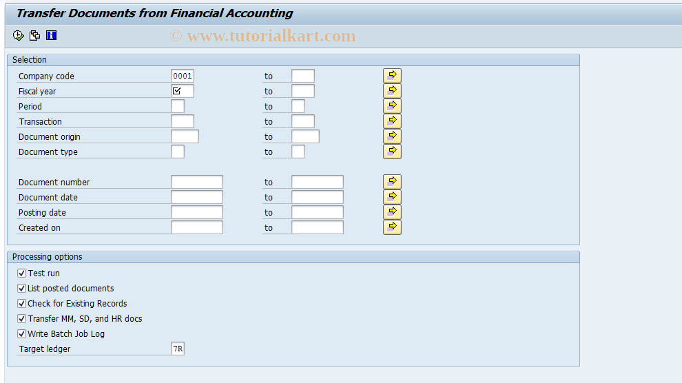 SAP TCode RETAIL_GCU1 - Retail Ledger: Transfer Data from FI