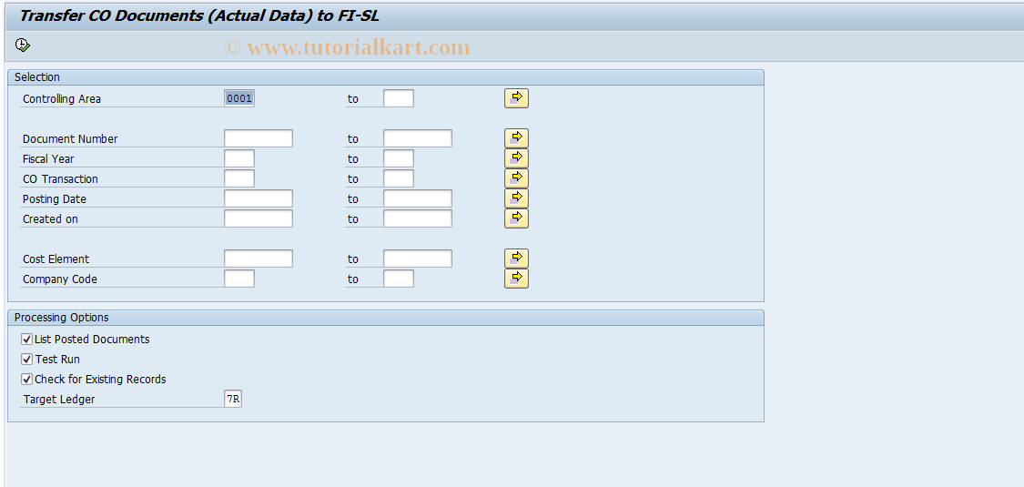 SAP TCode RETAIL_GCU3 - Retail Ledger: Transfer CO  Actual  Data