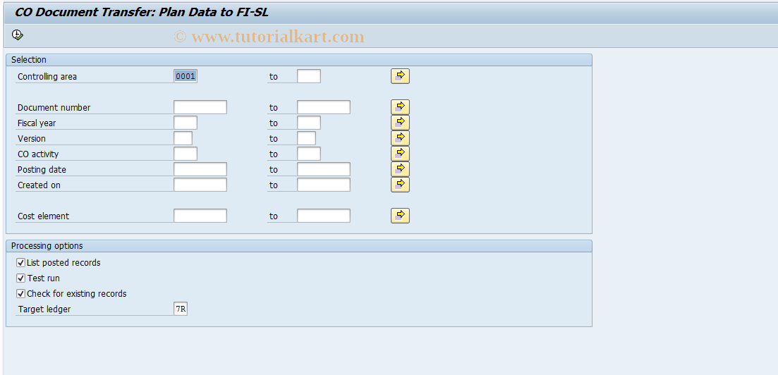 SAP TCode RETAIL_GCU6 - Retail Ledger: Transfer CO Plan Data