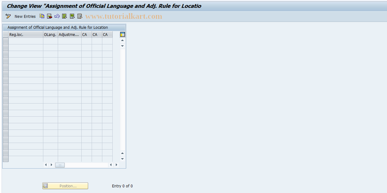 SAP TCode REXCAJLOCCH01 - Location for Adj.Rule and Off.Lang.