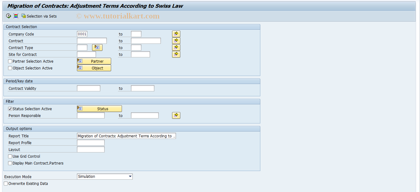 SAP TCode REXCAJMICNCH01 - LO Migration: Adj. Data - Swiss Law