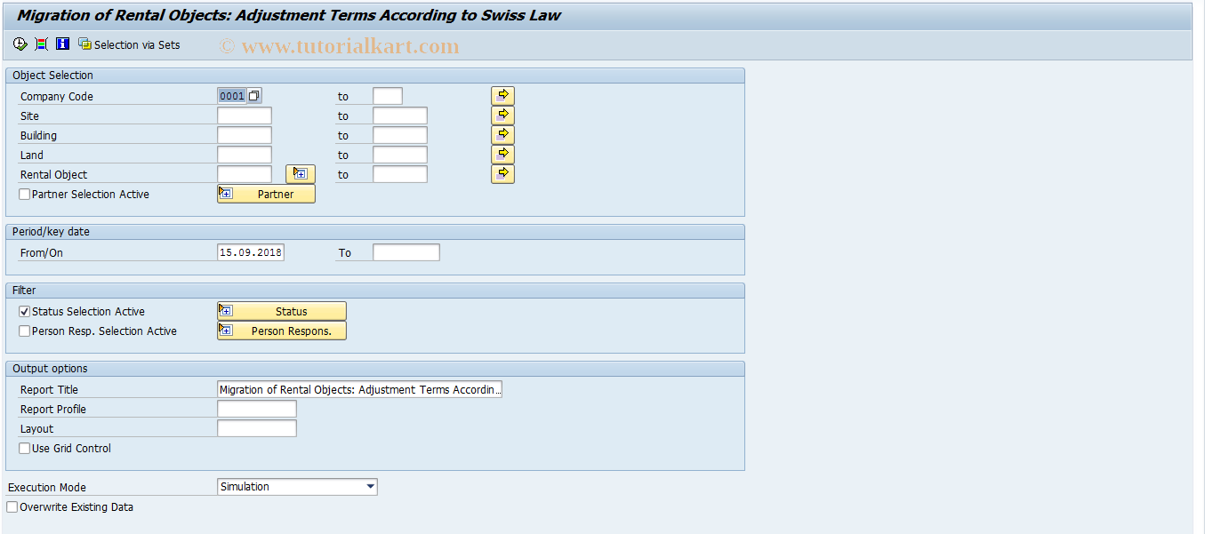 SAP TCode REXCAJMIROCH01 - RO Migration: Adj. Data - Swiss Law