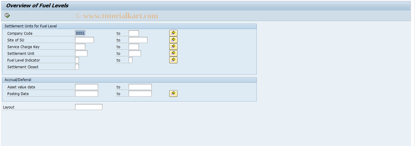 SAP TCode REXCFL - Overview of Fuel Screen