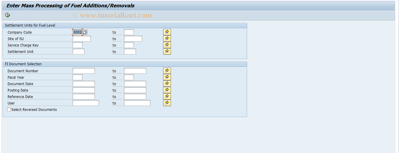 SAP TCode REXCFT - Mass Processing Fuel Addit.or Remov.